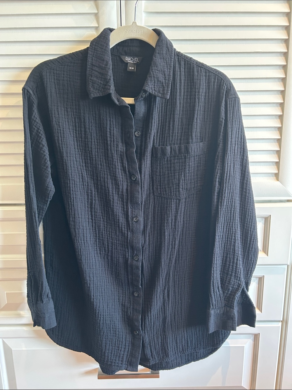 Rachel Roy Black Gauze Textured Button-Up Shirt
